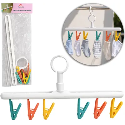 VARAL DE PENDURAR DE PLASTICO FIXO COM 6 PRENDEDORES 38,5X10,5CM