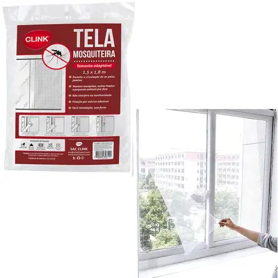 TELA MOSQUITEIRO DE POLIESTER PARA PORTA E JANELA COM VELCRO 150X180CM