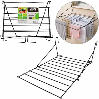 VARAL DE PENDURAR DOBRAVEL DE METAL RETANGULAR PORTATIL MAX CLEAN 73X58X28CM