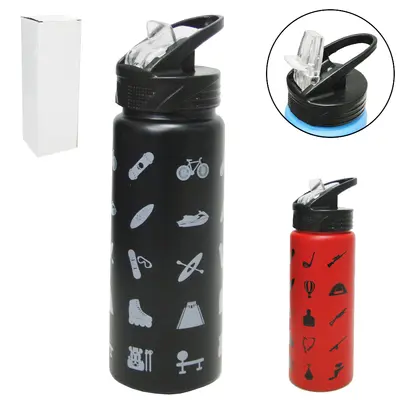 GARRAFA SQUEEZE DE INOX COM CANUDO + TAMPA FLIP TOP + ALCA DE PLASTICO COLORS 800ML