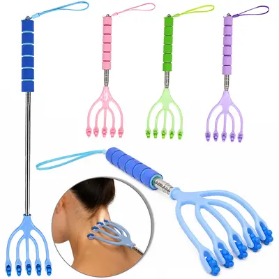 MASSAGEADOR MANUAL DE PLASTICO COM 5 RODINHAS + CABO INOX EXTENSIVEL E ALCA 57,5X7,5CM