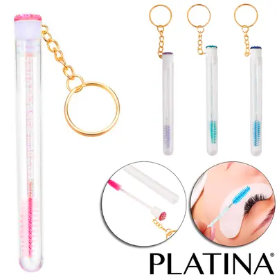 CHAVEIRO ESCOVINHA PARA CILIOS E SOBRANCELHAS GLITTER NO TUBO PLATINA