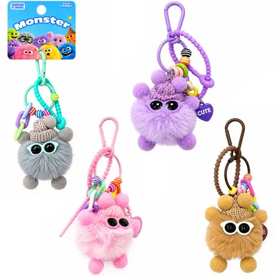 CHAVEIRO 2 EM 1 DE PELUCIA POM POM COM OCULOS + MOSQUETAO
