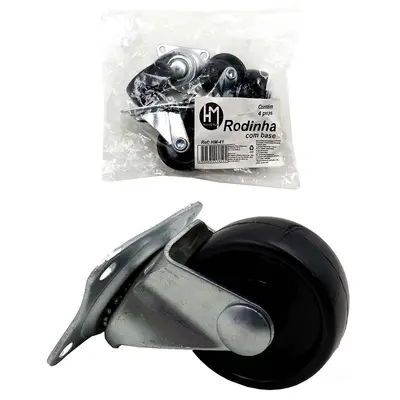 KIT RODIZIO GIRATORIO PRETO 1'' COM 4 PECAS