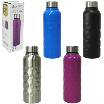 GARRAFA SQUEEZE DE INOX COLORS COM TAMPA 700ML NA CAIXA