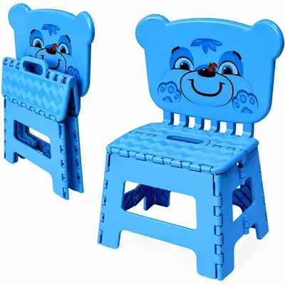 BANCO BANQUINHO BANQUETA DOBRAVEL COM ENCOSTO DE PLASTICO INFANTIL AZUL LABEL 46,5X34X24CM