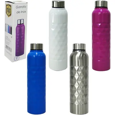 GARRAFA SQUEEZE DE INOX COLORS COM TAMPA 900ML NA CAIXA