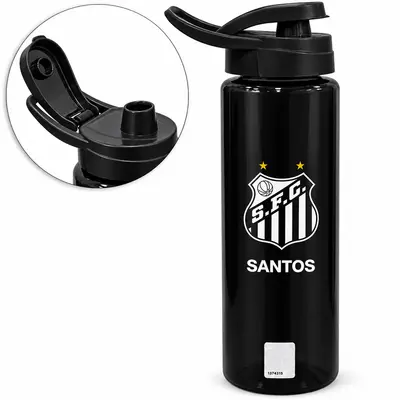 GARRAFA SQUEEZE DE PLASTICO PET SANTOS COM TAMPA E ALCA 750ML