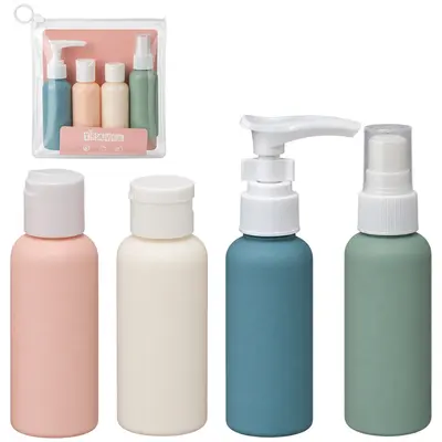 KIT FRASCO DE PLASTICO PARA VIAGEM COM 4 PECAS 60ML NA BOLSA