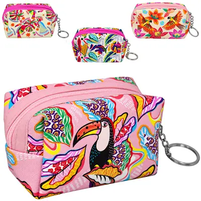 PORTA MOEDAS / NIQUEL DE PVC RETANGULAR TROPICAL COM ZIPER 9X6X5CM