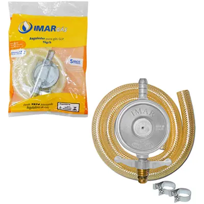 REGULADOR DE GAS DE ZAMAC COM MANGUEIRA 80CM + 2 ABRACADEIRAS