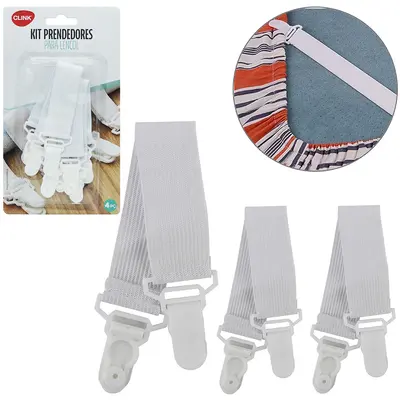 PRENDEDOR DE POLIESTER PARA LENCOL E CAPAS 4 PECAS 22,5X2,5CM NA CARTELA