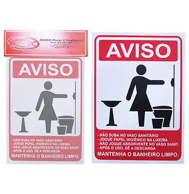 PLACA INDICATIVA AVISO MANTENHA O BANHEIRO LIMPO FEMININO 15X20CM