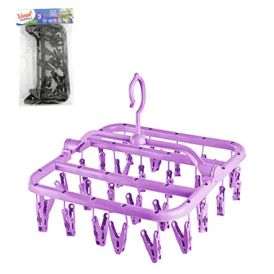 VARAL DE PENDURAR DE PLASTICO RETANGULAR DOBRAVEL COM 26 PRENDEDORES