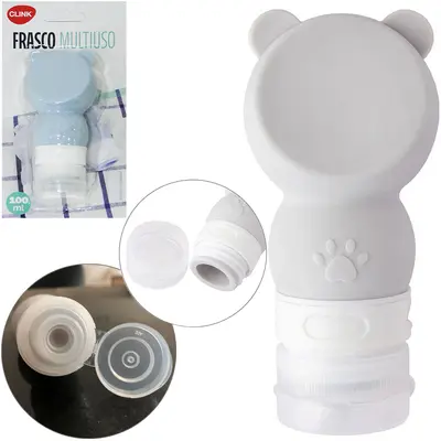 FRASCO FLIP TOP DE SILICONE PARA VIAGEM COM TAMPA 100ML NA CARTELA