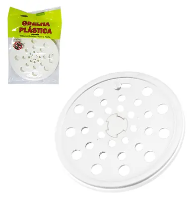 GRELHA / RALO DE PLASTICO REDONDO BRANCO ABRE E FECHA 100MM