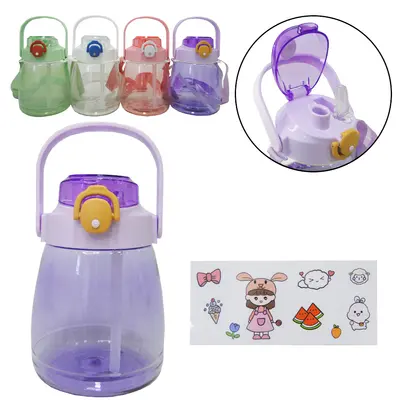 GARRAFA SQUEEZE DE PLASTICO AS COM CANUDO + TAMPA FLIP TOP + BOTAO E TRAVA 1,2L