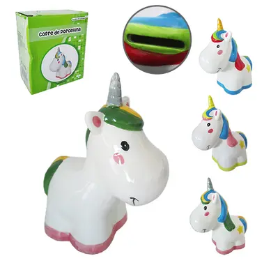 ENFEITE UNICORNIO EM PE COFRE DE PORCELANA COLORS 15X16CM