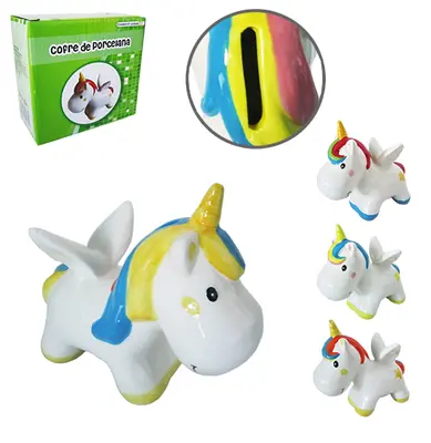 ENFEITE UNICORNIO COM ASAS COFRE DE PORCELANA COLORS 15X15CM