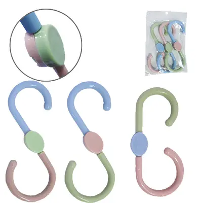 GANCHO ''S'' DE PLASTICO ARTICULADO COLORS COM 3 PECAS 12,5CM NA SOLAPA