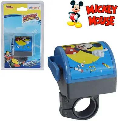 BUZINA PARA BICICLETA INFANTIL MICKEY COM CABECA MOVEL A PILHA NA CARTELA