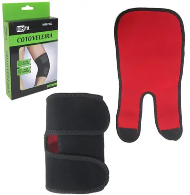 COTOVELEIRA DE NEOPRENE PRETA COM VELCRO AJUSTAVEL NA CAIXA