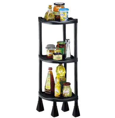 PRATELEIRA DE PLASTICO TRIANGULAR 3 ANDARES PRETA 75X24X24CM