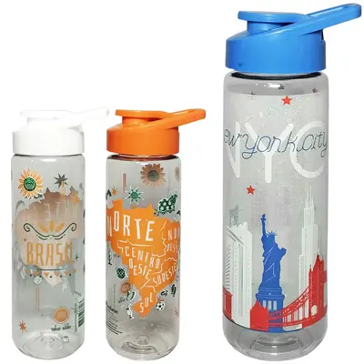 GARRAFA SQUEEZE DE PLASTICO PET PAISES COM TAMPA E ALCA 700ML