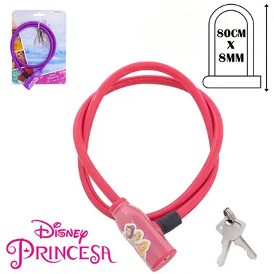 CADEADO TRAVA DE BICICLETA / MOTO INFANTIL PRINCESAS ROXA 80CMX8MM NA CARTELA