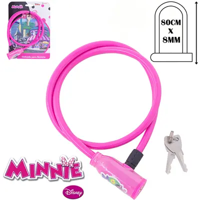 CADEADO TRAVA DE BICICLETA / MOTO INFANTIL ROSA MINNIE 80CMX8MM NA CARTELA