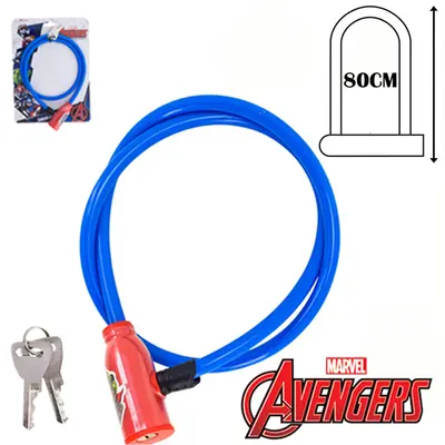 CADEADO TRAVA DE BICICLETA / MOTO INFANTIL AZUL VINGADORES/AVENGERS 80CMX8MM NA CARTELA