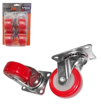 KIT RODIZIO GIRATORIO VERMELHO 2'' COM 4 PECAS NA CARTELA