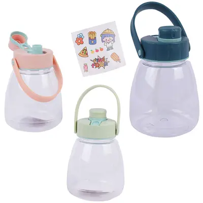 GARRAFA SQUEEZE DE PLASTICO AS COM CANUDO + ADESIVO + TAMPA E ALCA COLORS 1,1L