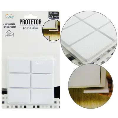 PROTETOR AUTOADESIVO PARA MOVEIS EM EVA RETANGULAR BRANCO COM 12 PECAS 4X2,5CM