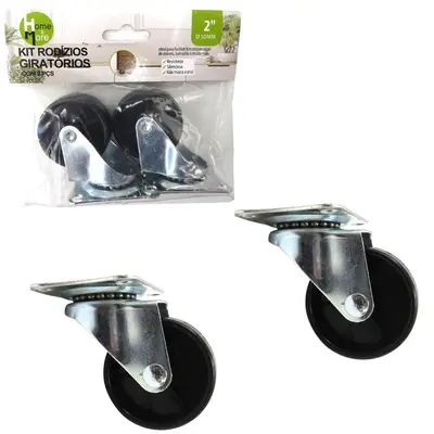 KIT RODIZIO GIRATORIO PRETO 2'' COM 2 PECAS