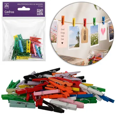 MINI PRENDEDOR DE MADEIRA COLORS COM 30 PECAS 2,5CM