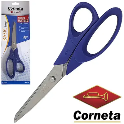 TESOURA MULTIUSO DE INOX BASIC BLUE 7.½'' 191MM NA CARTELA