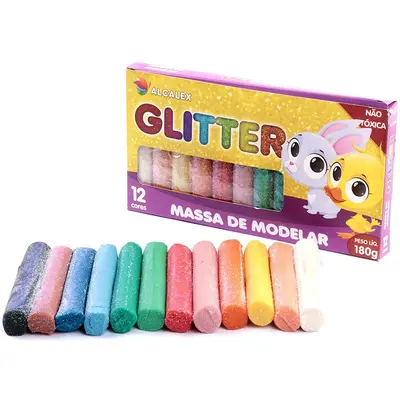MASSINHA DE MODELAR COM GLITTER 12 CORES 180G