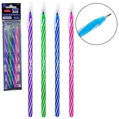 CANETA ESFEROGRAFICA TWIST COLORS 1.0 MM ESCRITA MEDIA COM 4 PECAS
