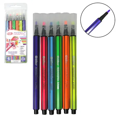 CANETA HIDROGRAFICA GRAPHIC NEON 2.0 MM COM 6 PECAS
