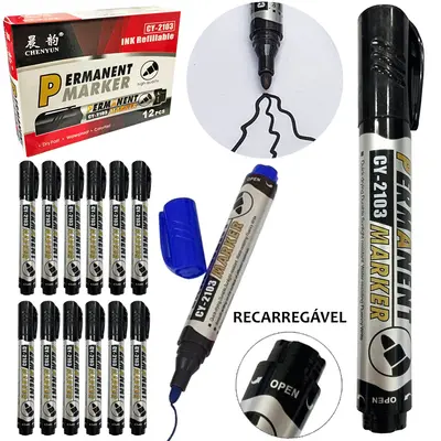 MARCADOR PERMANENTE RECARREGAVEL SAINT PLUS AZUL / PRETO COM 12 PECAS