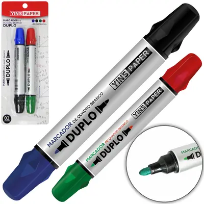 MARCADOR DUPLO COLORS PARA QUADRO BRANCO YINS PAPER COM 2 PECAS