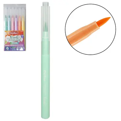CANETA HIDROGRAFICA PINCEL BRUSH LETTERING PASTEIS COM 6 PECAS