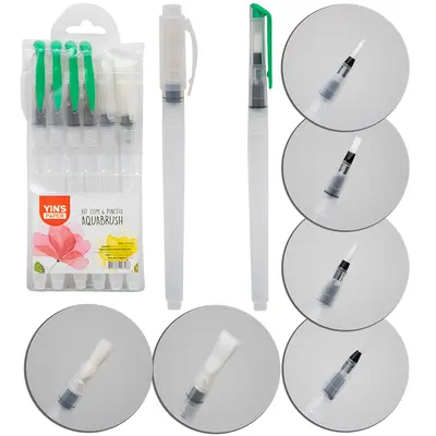 PINCEL COM RESERVATORIO DE AGUA AQUABRUSH PONTA RETA / ARREDONDADA YINS PAPER COM 6 PECAS 19CM