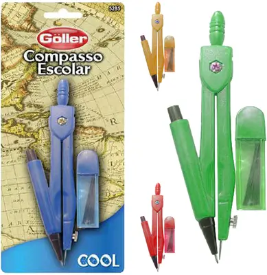 COMPASSO ESCOLAR DE PLASTICO COOL COM REFIL COLORS NA CARTELA
