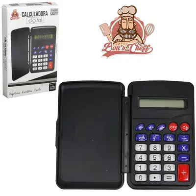 CALCULADORA ELETRONICA 8 DIGITOS DE BOLSO COM CAPA A BATERIA / SOLAR 9,5X6CM