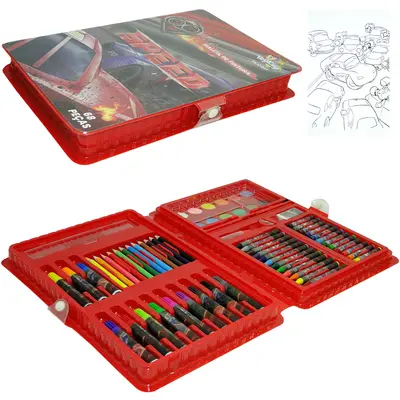 ESTOJO MALETA ESCOLAR SPEED COM LAPIS DE COR + GIZ DE CERA E ACESSORIOS 68 PECAS