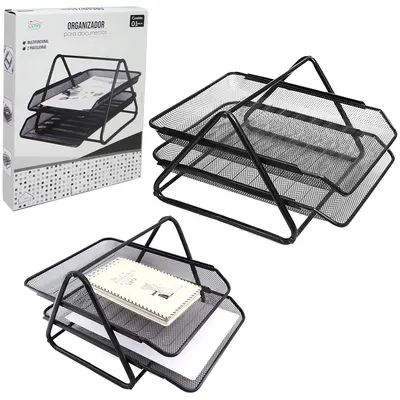 ORGANIZADOR DE MESA DE ESCRITORIO ARAMADO COM 2 DIVISORIAS 36X28X18CM