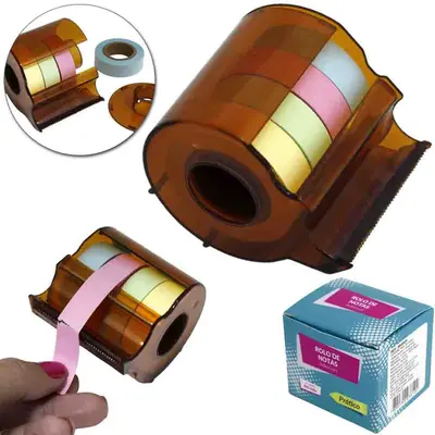 BLOCO DE ANOTACAO ROLO ADESIVO 4 CORES 12,5MM COM SUPORTE NA CAIXA