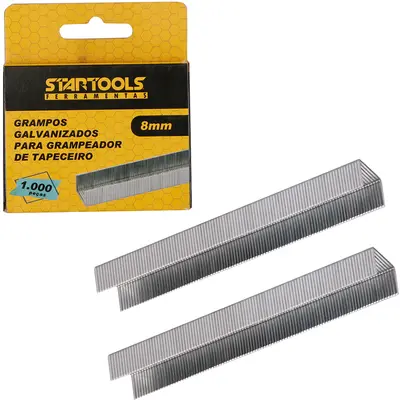 GRAMPOS GALVANIZADOS PARA GRAMPEADOR DE TAPECEIRO COM 1000 PECAS 8MM
